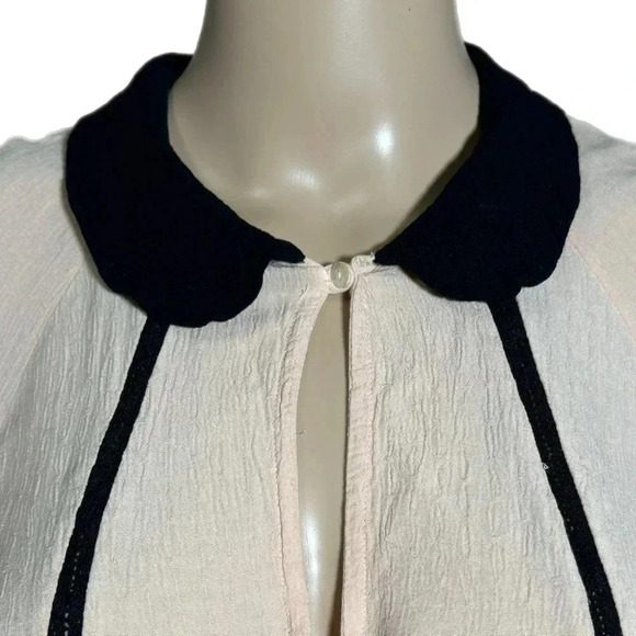 ZARA Pale Pink Peasant Blouse Black Collar Key Hole Detail Long Sleeve Medium - Picture 6 of 10